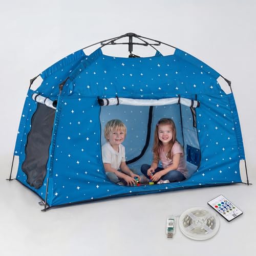 Kids Play Tent-Portable Playhouse Children House -Easy Set up Indoor Outdoor with Carry Bag for Kids-Light Strip Design for Night Use with Starry Fabric - Space for Children and Parents-Birthday