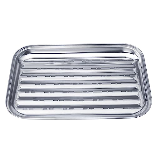 Abaodam Grill Pan BBQ Grill Topper Stainless Steel Grill Tray Grid Grill Basket Food Tray Baking Tray Roasting Pans for Ovens for Barbecue Meat Vegetables Seafood