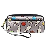 Kleine Make-up-Tasche für Frauen,Leder-Make-up-Tasche,Reise-Kosmetiktasche,Sport-Bowlingkugeln Drucken