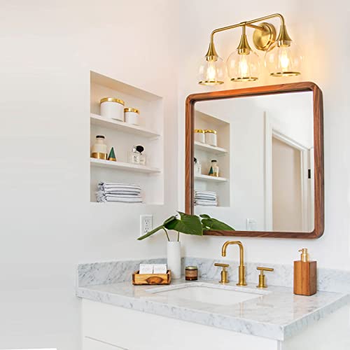 Image of Gold Bathroom Vanity Light 3-Lights Bathroom Light Fixtures Over Mirror with Clear Glass Shade 22.4 inch Wall Sconce Lighting Bath(Exclude E26 Bulb)