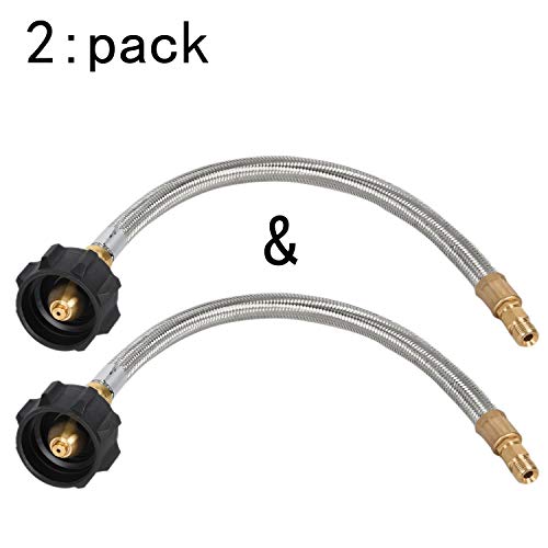 GGC 2FT Pigtail Stainless Braided RV Propane Hose QCC1 Connector with Acme and a 1/4'' Inverted Male Flare(2 Pack)
