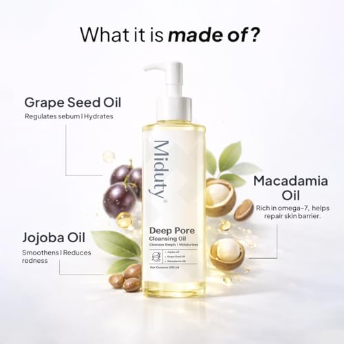 Image of Miduty Deep Pore Cleansing Oil Non Comedogenic | Gentle Cleanser For All Skin Type - Unclogs Pores | Double Cleansing for Waterproof Makeup, Sunscreen & Dirt - 200ml