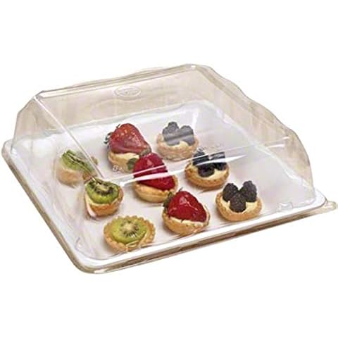 Zappy Plastic Serving Tray, 12 inch Square, White, Heavy Duty, Dishwasher Safe, Recyclable, Includes Clear Dome Lid Cover