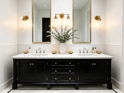Image of Phansthy Vintage Wall Sconce with Switch, 180 Degree Adjustable Hardwired Bathroom Vanity Light, Industrial Wall Light with 5.9 inch Globe Glass Shade for Living Room Kitchen (Antique Gold, 2-Light)