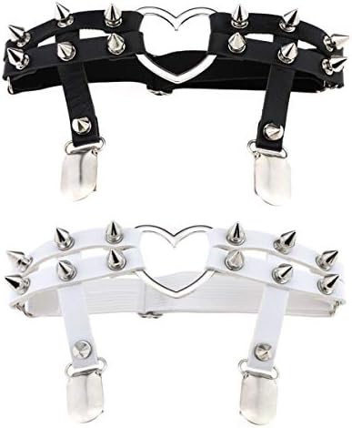 Women Girl Sexy Leather Heart Garters Punk Rock Rivet Stud Leg Ring 2pcs