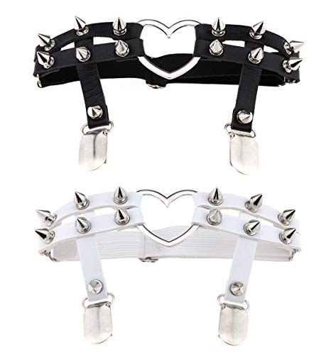 Women Girl Sexy Leather Heart Garters Punk Rock Rivet Stud Leg Ring 2pcs Cover