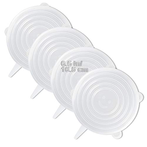 LELE LIFE 4 Pack Same Size Silicone Stretch Lids, Thicker Reusable Sturdy Silicone Container Cover, Expandable Food Storage Covers, Dishwasher and Freezer Safe, 6.5in(16.5cm)