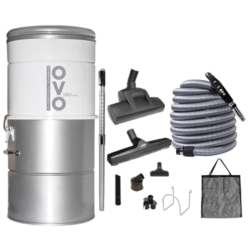 Image of OVO 750 Airwatts Heavy Duty Powerful Central Vacuum System, Hybrid Filtration (with or Without Disposable Bags) 25L or 6.6Gal, 35ft Deluxe Plus Accessory kit Included