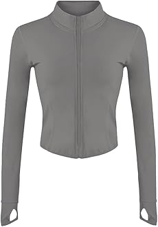 Lviefent Womens Lightweight Full Zip Running Track Jacket Workout Slim Fit Yoga Sportwear with Thumb Holes