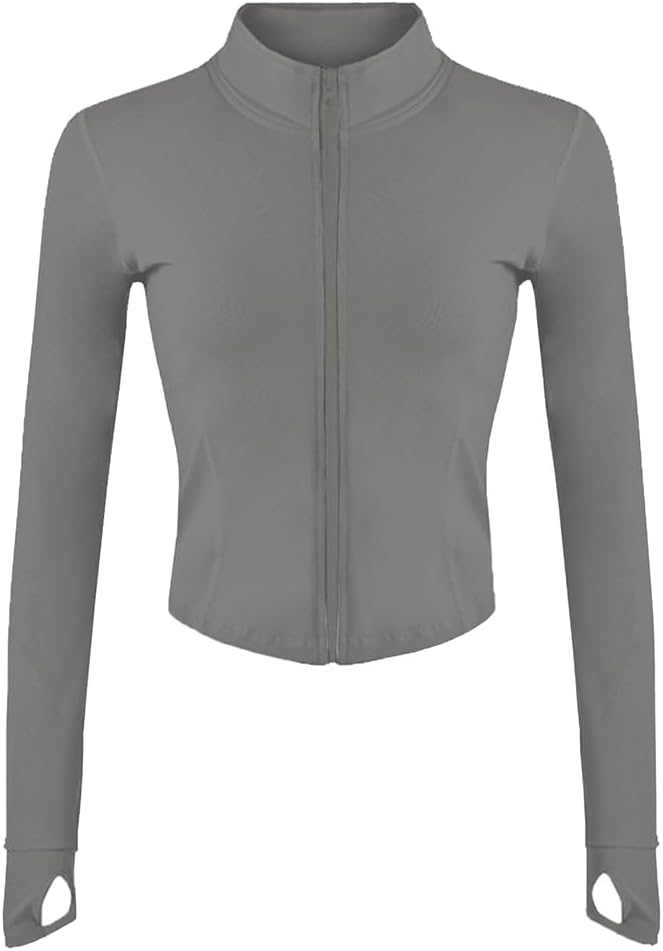 Womens Lightweight Full Zip Running Track Jacket Workout Slim Fit Yoga Sportwear with Thumb Holes