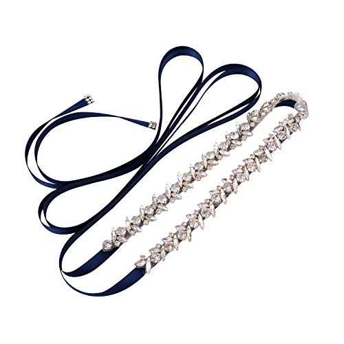 Crystal Bridal Sash,Thin Wedding Belt with Pearls Rhinestones for Bridal Bridesmaid Gowns