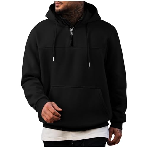 KQIVAM 1/4 Zip Hoodie Herren Sweatshirt mit Kapuze Freizeit Pullover Oversize Hoody Männer Sport Kapuzenpullover Einfarbig Kapuzenpulli Casual Herbst Winter Herrenpullover