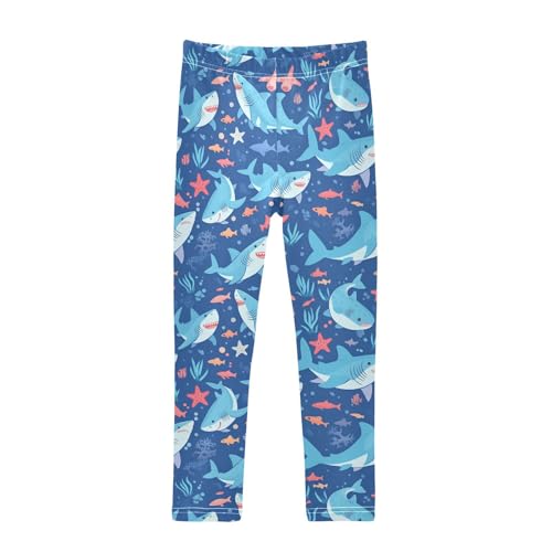 Cartoon Sharks Starfish Girls' Leggings Toddler Doodles Cute Kids Yoga Pants Dance Active Tights 4T