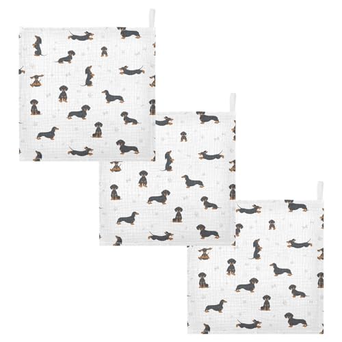 Image of vvfelixl Baby Cotton Washcloths Black Dachshund Infants Bath Towel for Unisex Face Towels for Newborn, Natural Baby Wipes Delicate Skin, 11.8 X 11.8 inch, one sizex3
