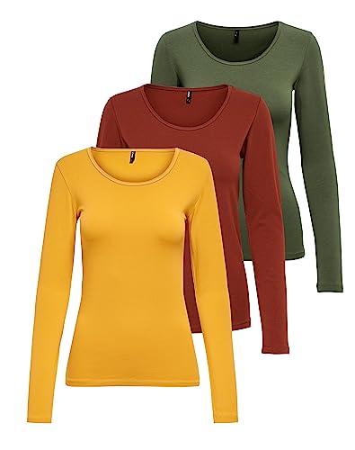 T-Shirt Femme ONLY Onllive Love Life lot de 3 tops à manches longues et col rond essentiels