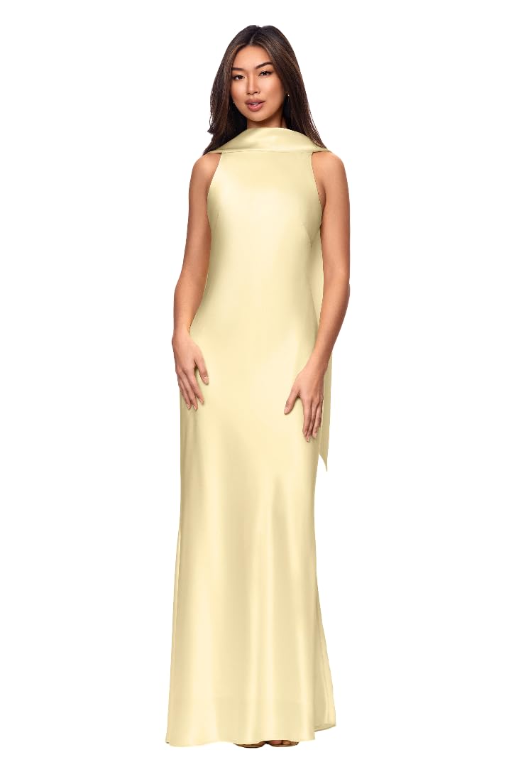 Xscape Women's Satin Mock Neck Sleeveless Floor Length Dress