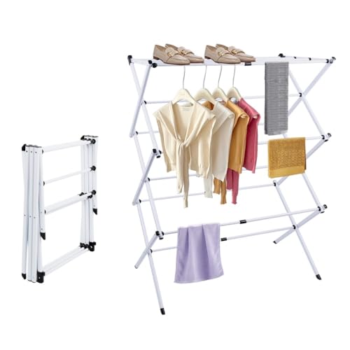 OHMG Séchoir à Linge à 2 Niveaux,Étendoir a Linge Pliable en Acier Inoxydable,pour Chaussettes,Draps,Vêtements,Stable,Interieur/Exterieur,3 Secondes...