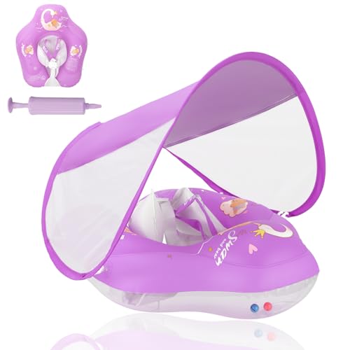 Image of LOOWARTS Baby Pool Float with Canopy and Safety Seat,Infant Swim Float & Pool Float & Baby Water Float & Swimming Floats UPF50+ UV Protection for Kids from 3 to 36 Months.(S:3-12 Month /L:6-36 Month)