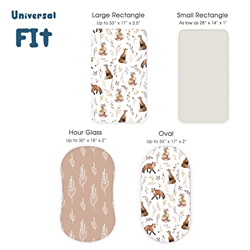 Image of GRSSDER Stretchy Ultra Soft Fitted Bassinet Sheet Set 3 Pack, Universal Fit for Bassinets Baby Cradle Moses Basket Oval Rectangle Mattress, Pretty Fox for Baby Girls