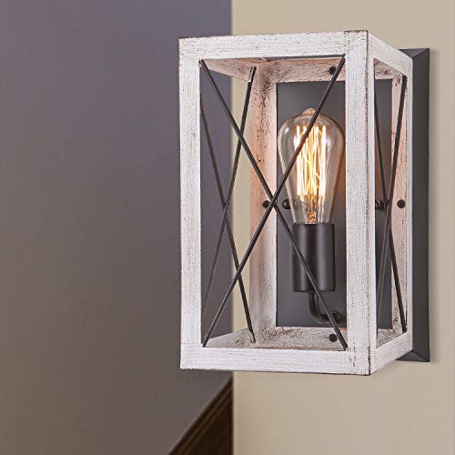 Luupyia Single Farmhouse Wall Light Fixtures Indoor, Rectangular, Metal Rustic Wall Sconces Industrial Farmhouse Wall Lights For Living Room Hallway Porch, Beige Gray #TOP5