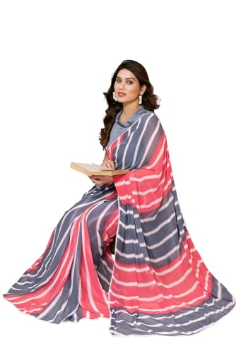 Image of ROOP SUNDARI SAREES Readymade Pleated Pre Drape Stitched Floral Printed Georgette Saree For Women's With Lace Border & Blouse(Ready To Wear One Minute)