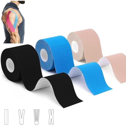3 Rollen Kinesiologie Tape (5m x 5cm), Profi Kinesiotapes Physio Tape Sport Tape Set, Wasserfeste & Hautfreundliche Kinesiotape, für Muskelunterstützung, Knieschmerzen, Ellenbogen und Schulter