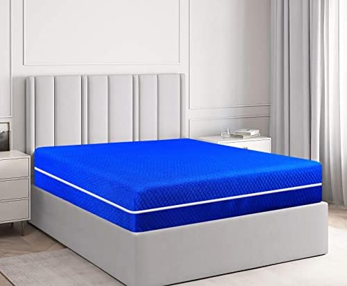 Zipped Mattress Protector Bed 100% Cotton Total Encasement Zippered Cover Protectors Anti Bug Bed/Breathable/Hypo Allergic/Non Noisy/Dust Mite Proof Fitted Covers (Blue, Double)
