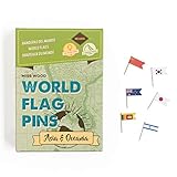 Miss Wood Asia & Oceania Banderas del Mundo con Botones, Adhesivo, Verde, 15.6 x 11 x 2 cm