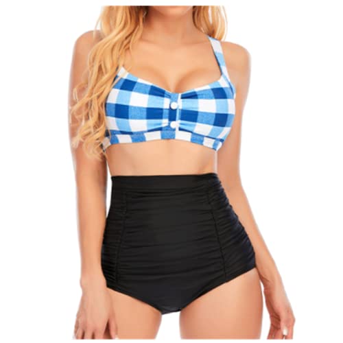 Andiwa Conjunto de bikini de 2 piezas para mujer con botón de enrejado para traje de baño de talla grande, calzoncillo plisado, traje de baño de playa Cover