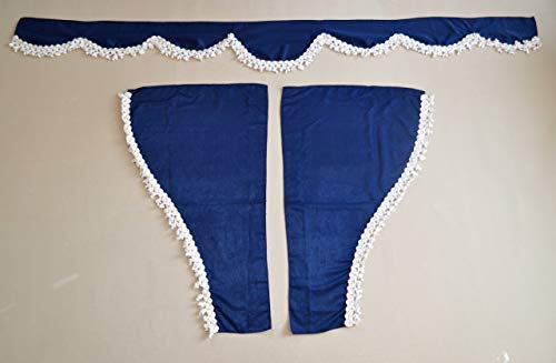 24/7Auto 3 Rideaux en Peluche Velours avec Pompons Blancs visière Avant + fenêtres latérales pour camions TGS TGA TGX