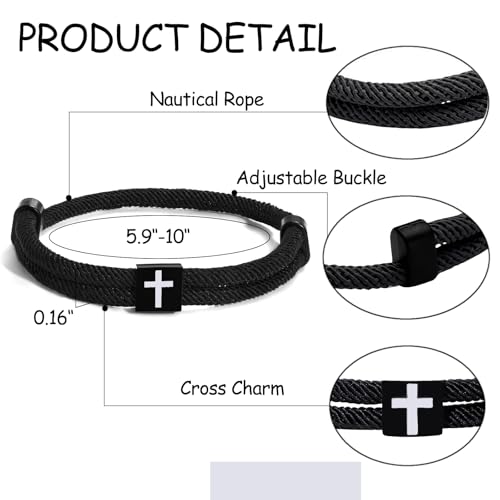 6 Pcs Braided Cross Bracelet Adjustable Rope Jesus Bracelets with Metal Knot Christian Woven String Wristband for Men Women2