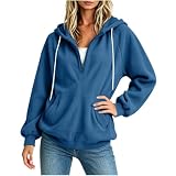 Damenmantel mit halbem Reißverschluss, Cord-Kapuzenpullover, lässiger