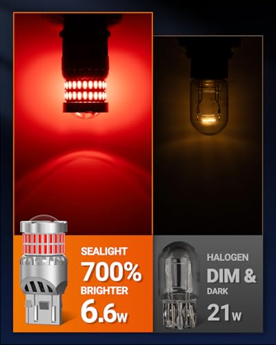 Image of SEALIGHT 7440 7443 LED Bulbs Red for Brake Lights, Upgraded T20 7444 7441 W21W 992 7443NA LED Bulb 56-SMD with Projector Lens for Stop Tail Lights, Pack of 2
