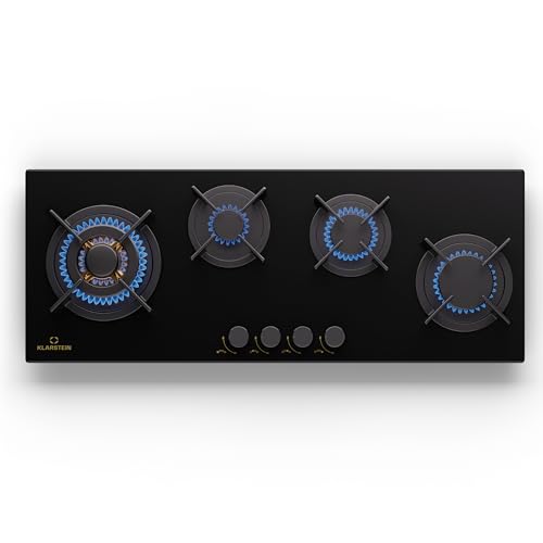 Klarstein Cocina Gas Butano 4 Quemadores 8600W, Fogones Gas Butano Portátil Camping para, Placa de Acero Inoxidable, Encimera para Cocinar en Exterior