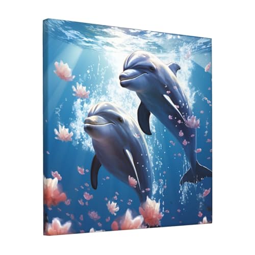 Toile dauphins amoureux tableau décoration murale maison bureau 30cm