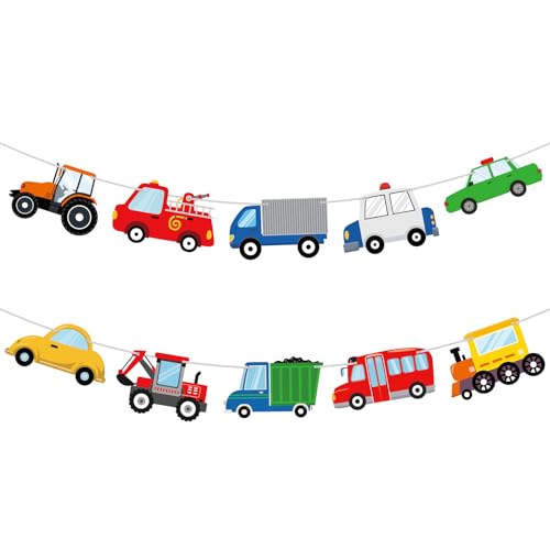 Hooqict Happy Birthday Banner Transportation Birthday Decorations Car Train Truck Bus Excavator Traffic Party Banner Garland Sign for Kids Boys 1st 2nd 3rd Transportation Vehicle Theme Birthday Party Supplies