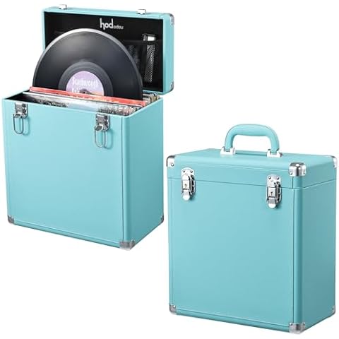 Vinyl Record Storage Box Fits all Standard Records - 33 1/3, 45 and 78 RPM, Holds 45 Albums, Perfect for your Treasured Record Collection 13x6x13 inches Cover
