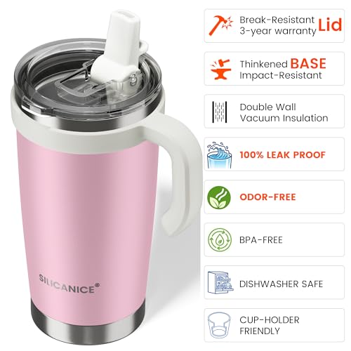 Image of For Iced Coffee & Smoothies - Never Drink from a Moldy Lid Again: 20oz Hygienic Tumbler, 100% Leakproof Lid & Removable Foldable Spout. Reinforced Base, Fits Cup Holders - Pink Sand