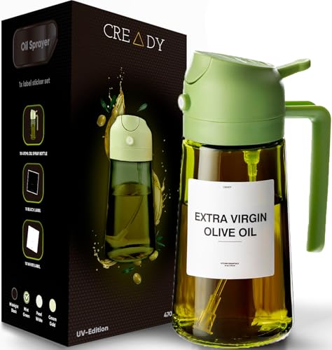 CREADY Czarny Spray Oleju Kuchennego 470ml | Dozownik Oleju Spray 2 w 1 | Frytownica Powietrza Spray Oleju | Spray do olejów | Spray do spryskiwacza | Spray do oleju | Dozownik oleju