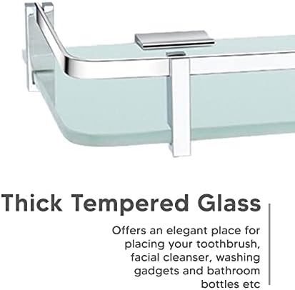 BBL Glass Shelf Bathroom Shelves Wall Mounted Tempered Glasses Shower Storage Organizer with Stainless Steel Rail Brushed Finish and Easy installation (15X6)
