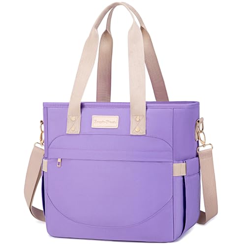Fresh-flash Insulated Lunch Bag for Women Work, Large Leakproof Lunch box, Thermal Lunch Tote Bag Reusable Lunch Cooler with Removable Shoulder Strap, Side Pockets for Adults Picnic Camping-Purple