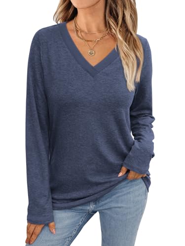 Image of AUTOMET Women's Long Sleeve Shirts Casual Cute Fall Tops Fashion Trendy Clothes Tunic Outfits Basic Tee Navyblue, Small
