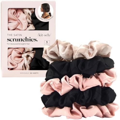 Kitsch Pro Satin Scrunchies, Softer than Silk, Hair Scrunchies for Frizz Prevention, Satin Hair Ties for Breakage Prevention and Gentle Style Preservation, Sleep and Night Scrunchie, 5 Pack, Assorted