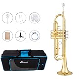 Aisiweier Bb Standard Trumpet Set for Beginner, Brass Student Trumpet Instrument with Hard Case, Cle