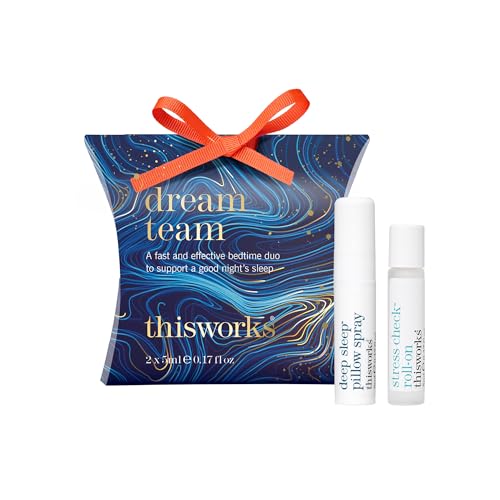 This Works Dream Team Gift Set - Travel Size Deep Sleep Pillow Spray Infused with Lavender & Vetivert to Aid Sleep - Stress Check Rollerball with Lavender & Ylang Ylang Essential Oils
