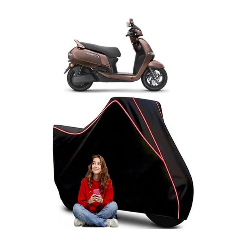 Image of iQube Standard Scooty Bike Cover Water Resistant Outdoor Use Universal Fit Scooters Motorcycles Heavy Duty UV Protection Dust Rain Scratch Resistant Elastic Bottom Black Blue Piping