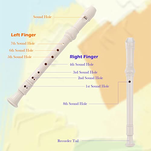 Flöte für Kinder, Sopranblockflöte, deutsches Instrument, 8-Löchrig, Kunststoff, abnehmbar, Anfänger, beige