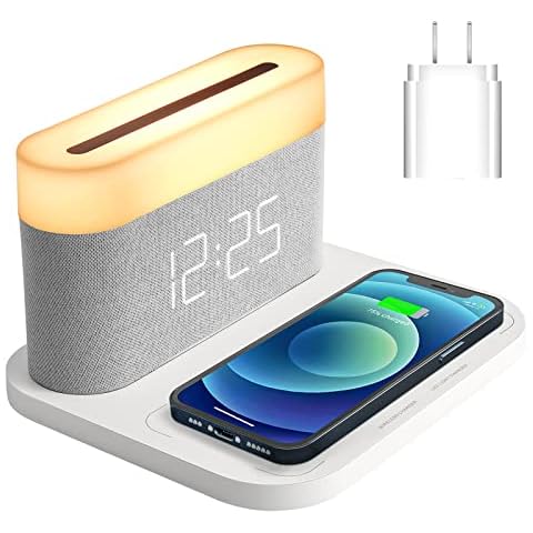 COLSUR Digital Alarm Clock with Wireless Charging 15W Max Touch Bedside Lamp with 5-100% Adjustable Brightness,12/26Hr,Snooze, Wireless Charger,Bedroom,Livingroom Cover