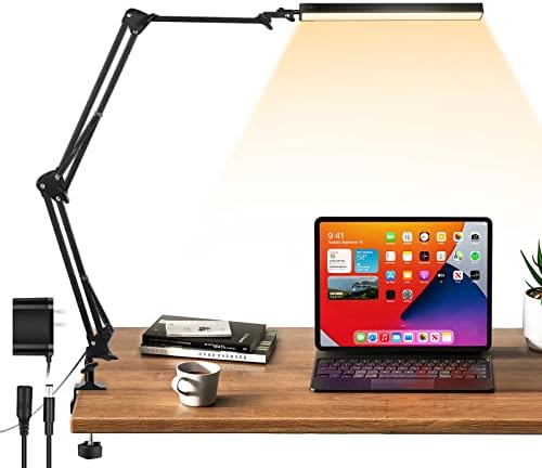 NOEVSBIG LED Desk Lamp, 50.7" Upgrade Long Swing Arm Desk Light, 24W 102 LED Architect Metal Table Lamp, 3 Color Modes 10 Brightness Levels, Eye-Caring, Memory Function Desk Lamps for Home Office