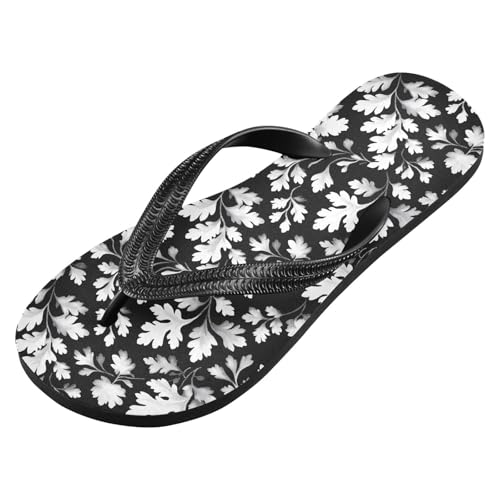 Flip Flop Sandals Black White Floral Print for Women Men Beach Outdoor XS2